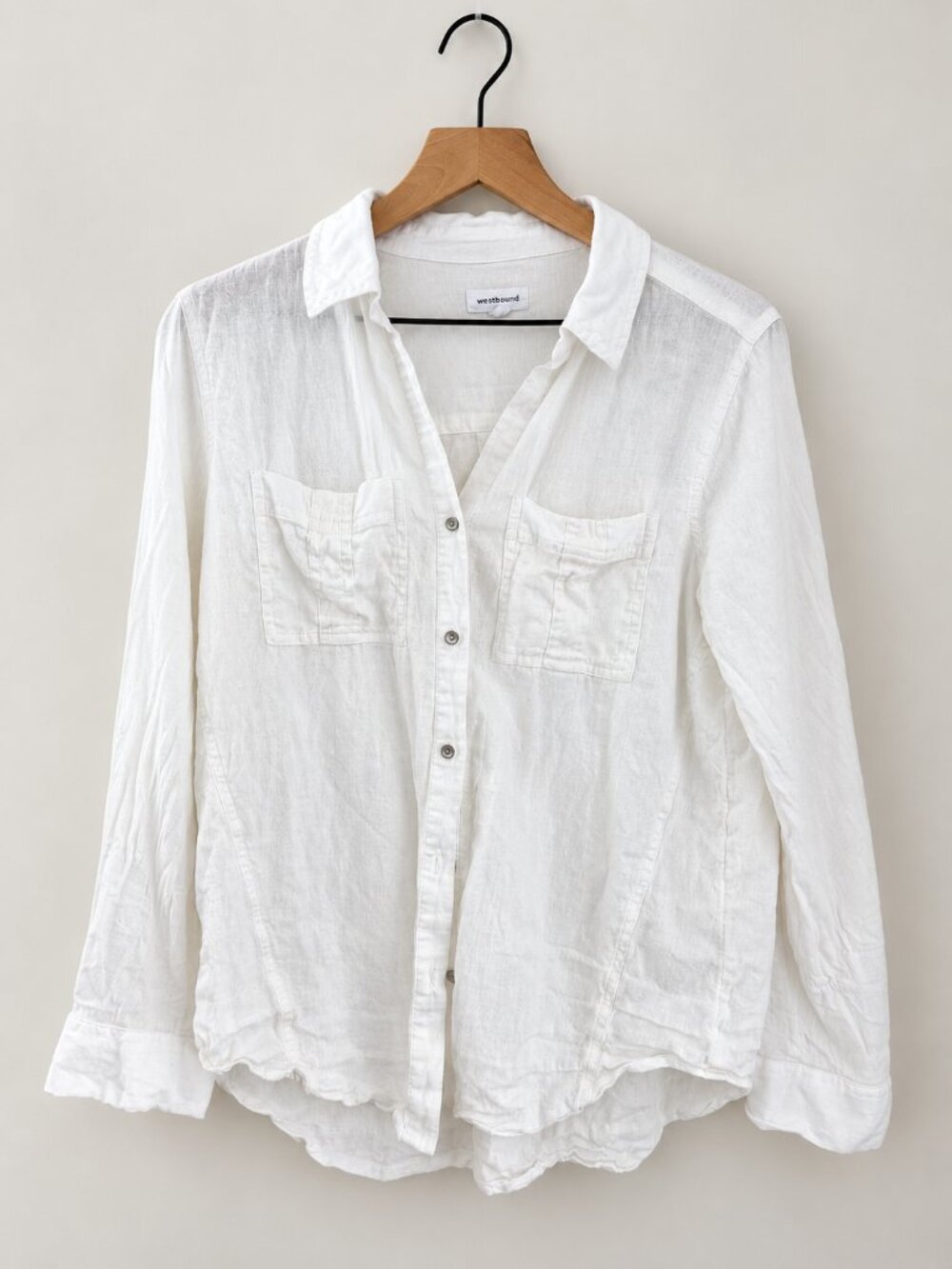 Westbound White Linen Blend Button-Down Shirt Size M